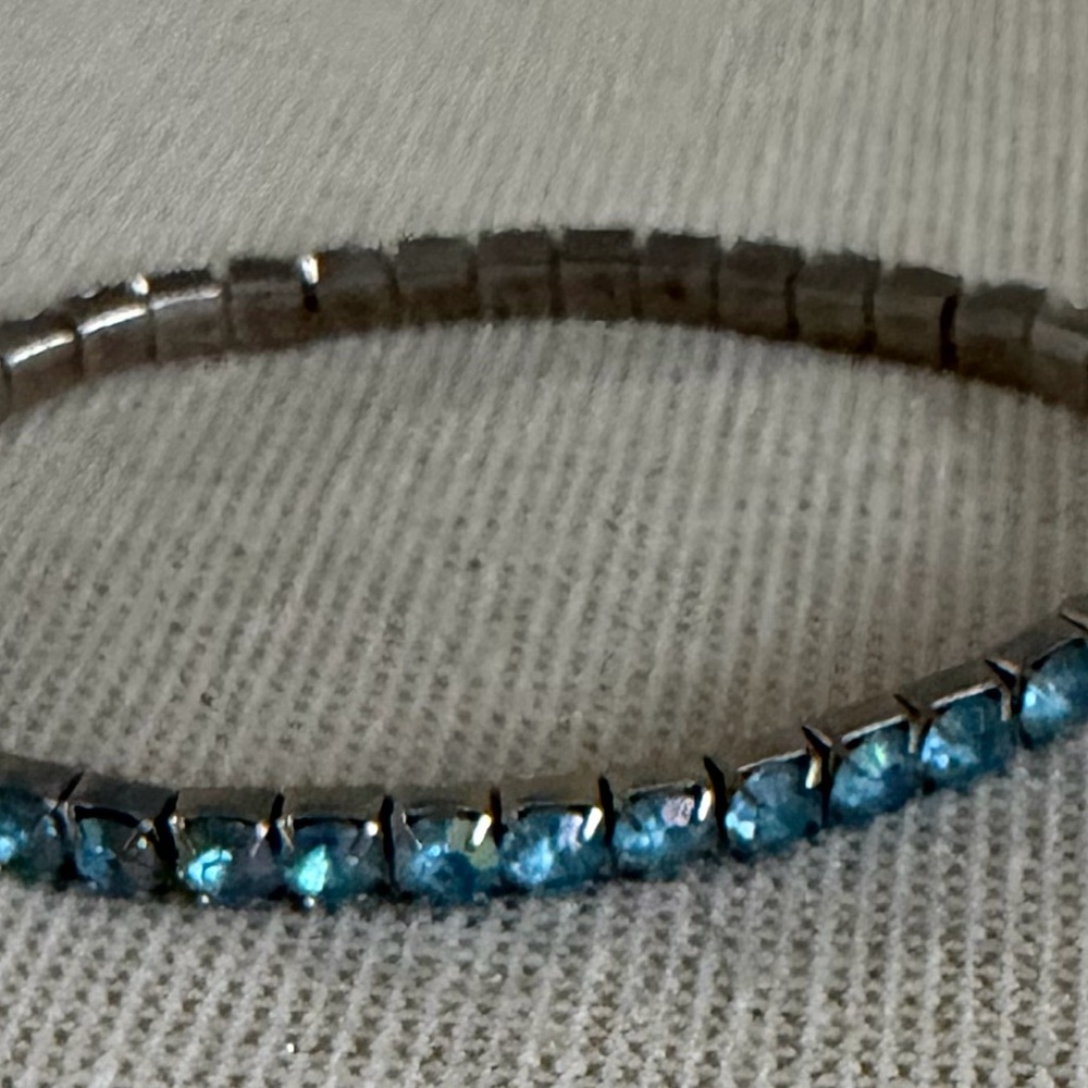 Three Crystal-Embellished Stretch Bangle Bracelet - Blue, Gray, Brown - Picture 6 of 10